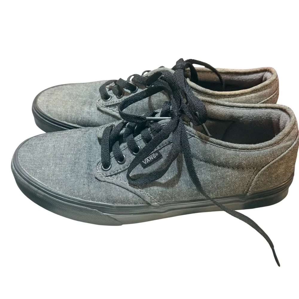 Vans Low Top Sneakers Mens 7.5 Grey Herringbone Twill Black Sole Skate Minimal
